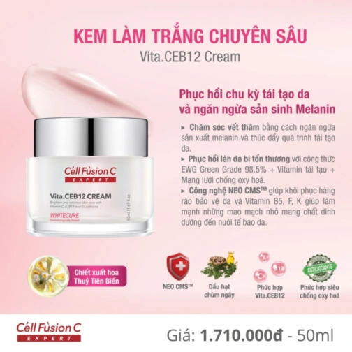 Cell Fusion C Expert - Kem dưỡng trắng & đều màu da White Cure Vita.CEB12 CREAM (Hàn Quốc)
